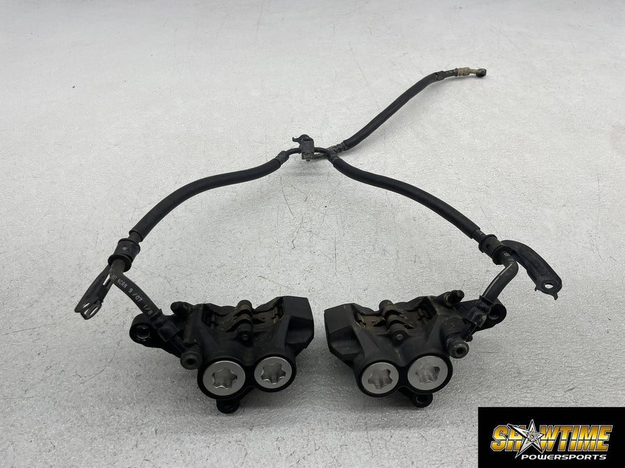 06-15 YAMAHA FZ1 RIGHT LEFT FRONT BRAKE CALIPER SET PAIR CALIPERS W/ BRAKE LINE